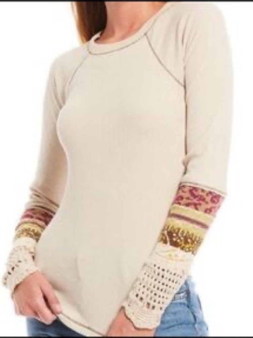 Free People In The Mix Boho Crochet Cuff Thermal Top